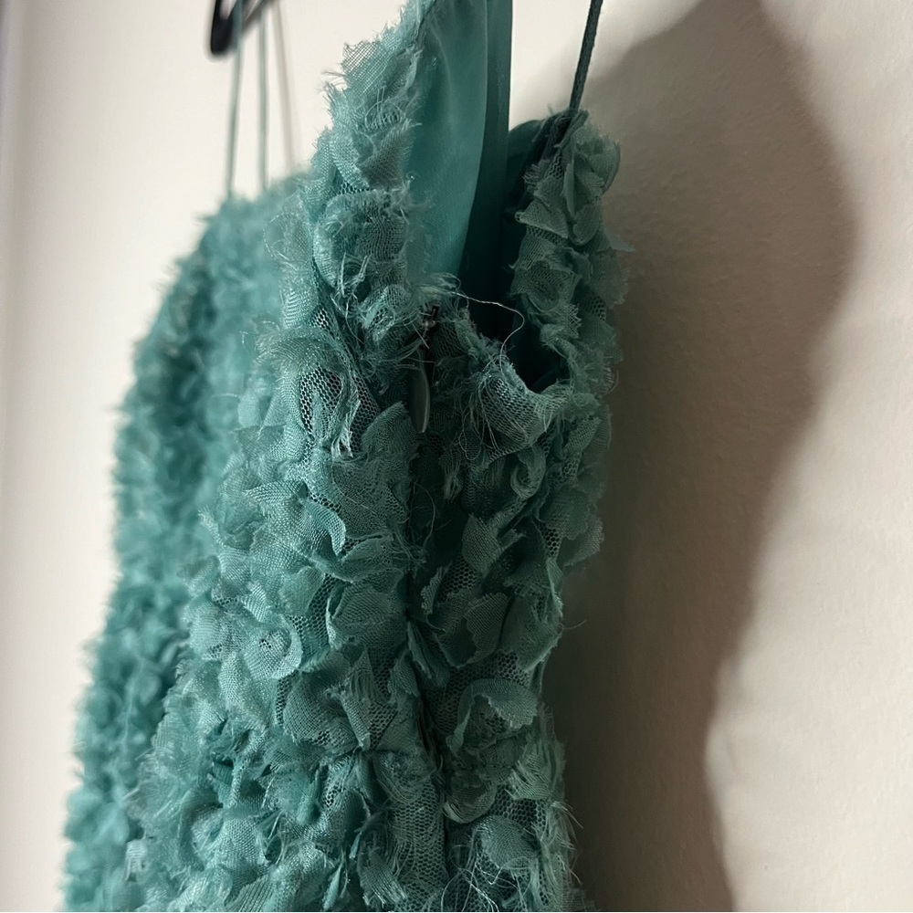 ZARA Textured Weave Sea Foam Green Floral Spaghetti Strap Summer Midi Dress - Picture 6 of 10